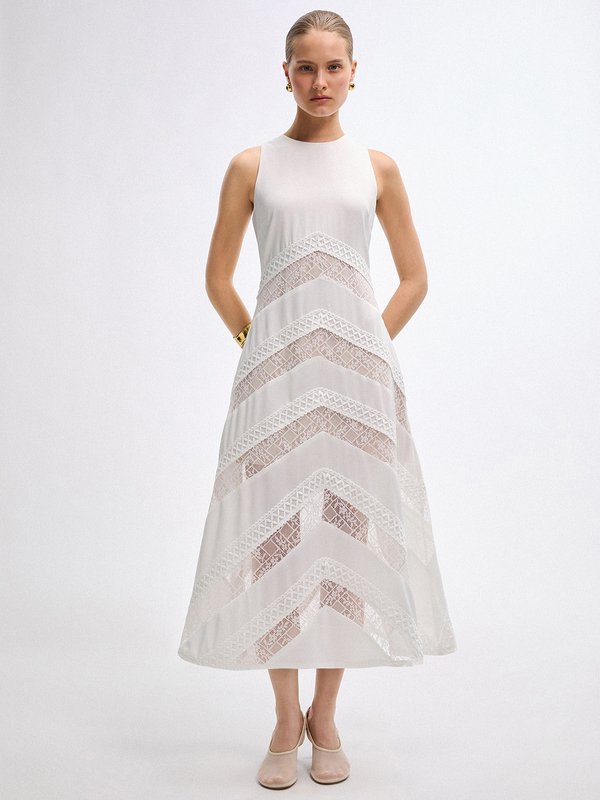 pomelo VERSE Lace Panel Dress - White