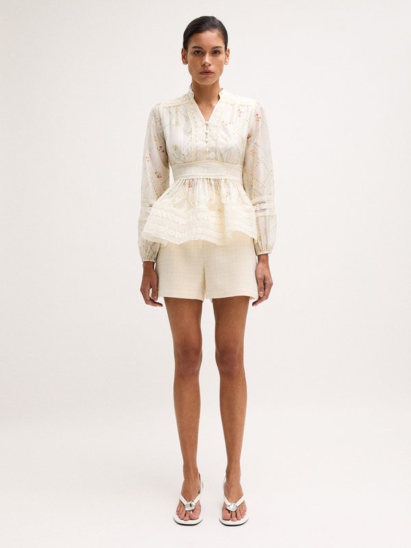 Pomelo VERSE Lace Peplum Blouse - Print