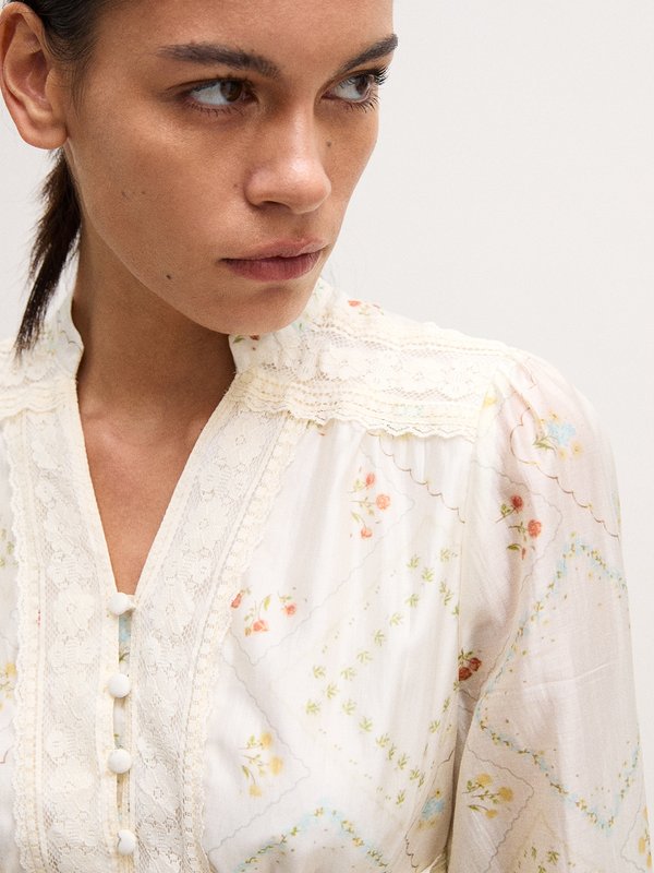 Pomelo VERSE Lace Peplum Blouse - Print