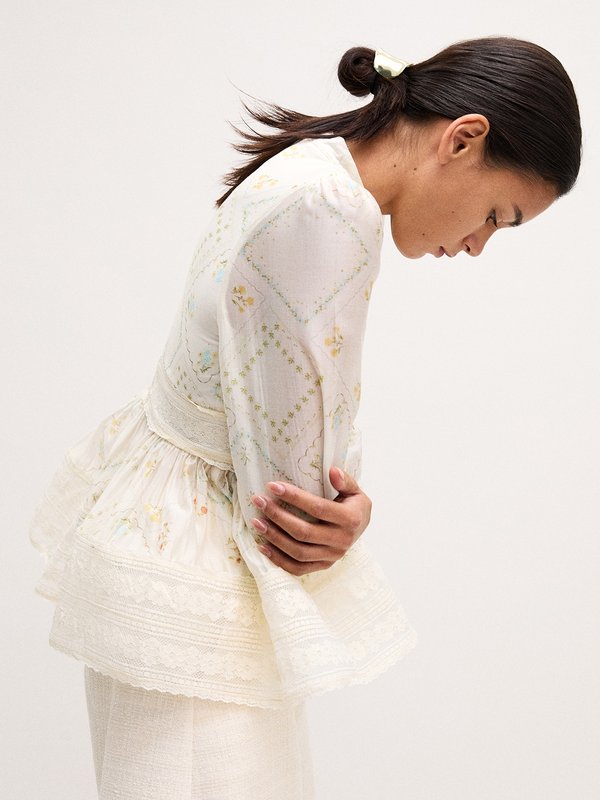 Pomelo VERSE Lace Peplum Blouse - Print