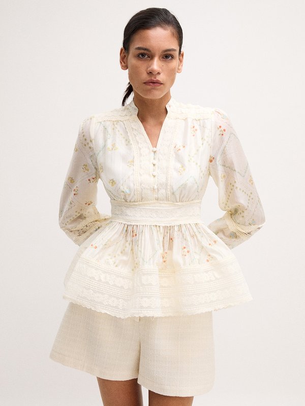 pomelo VERSE Lace Peplum Blouse - Print