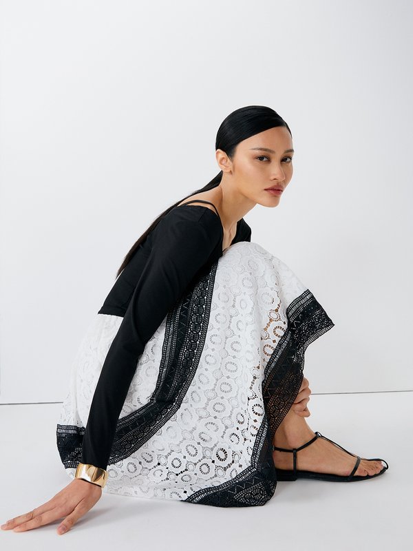 Pomelo VERSE Lace Skirt - Black/White
