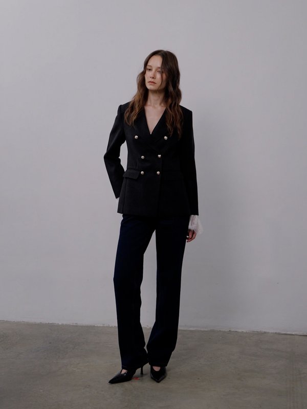 Pomelo VERSE Lace Sleeve Blazer - Black