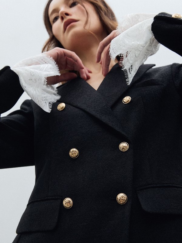 Pomelo VERSE Lace Sleeve Blazer - Black