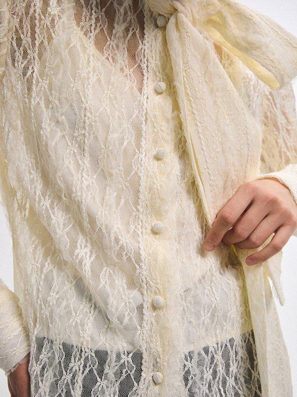 Pomelo VERSE Lace Tie Blouse - Ivory