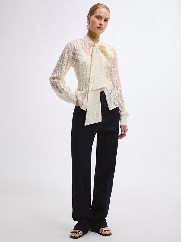 Pomelo VERSE Lace Tie Blouse - Ivory