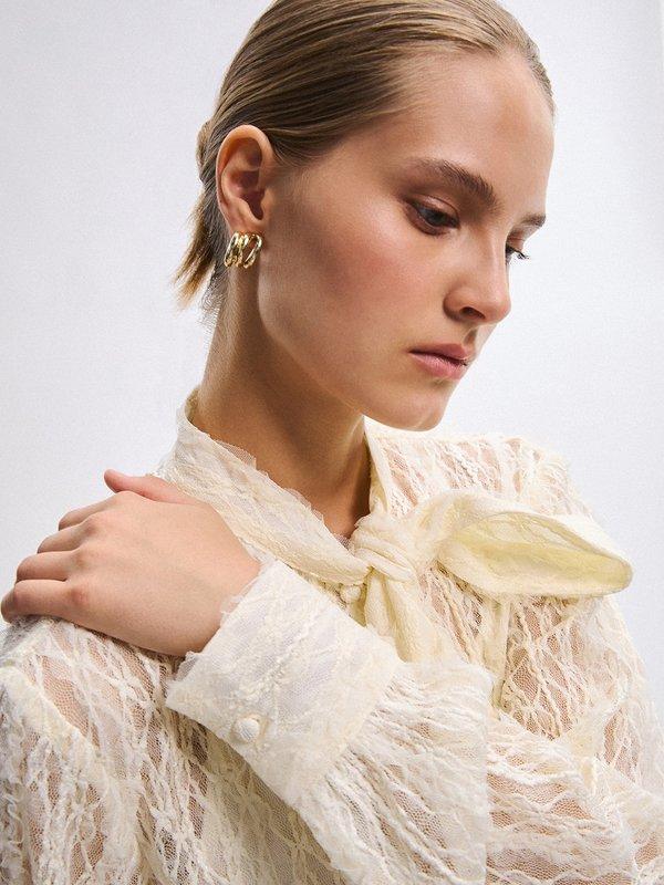 Pomelo VERSE Lace Tie Blouse - Ivory