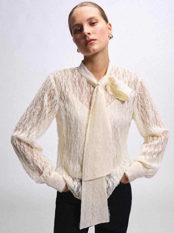 pomelo VERSE Lace Tie Blouse - Ivory