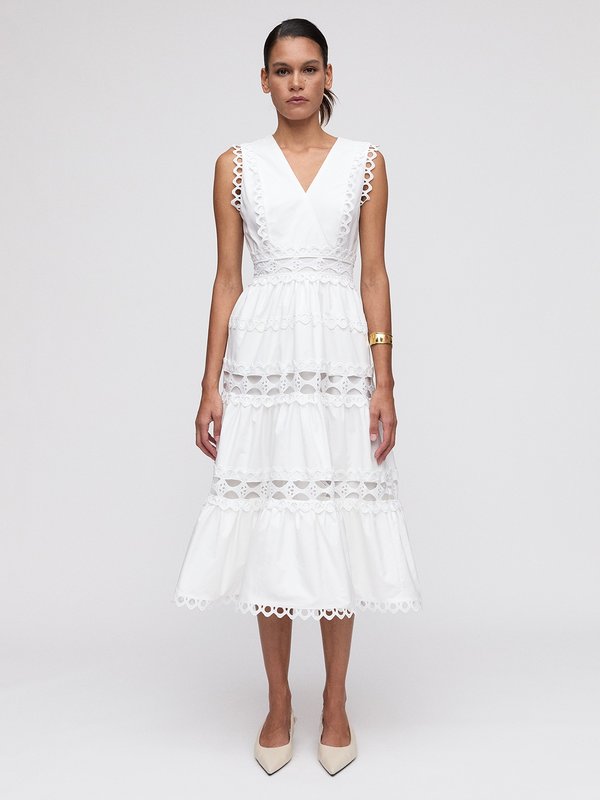Pomelo VERSE Lace Tiered Maxi Dress - White