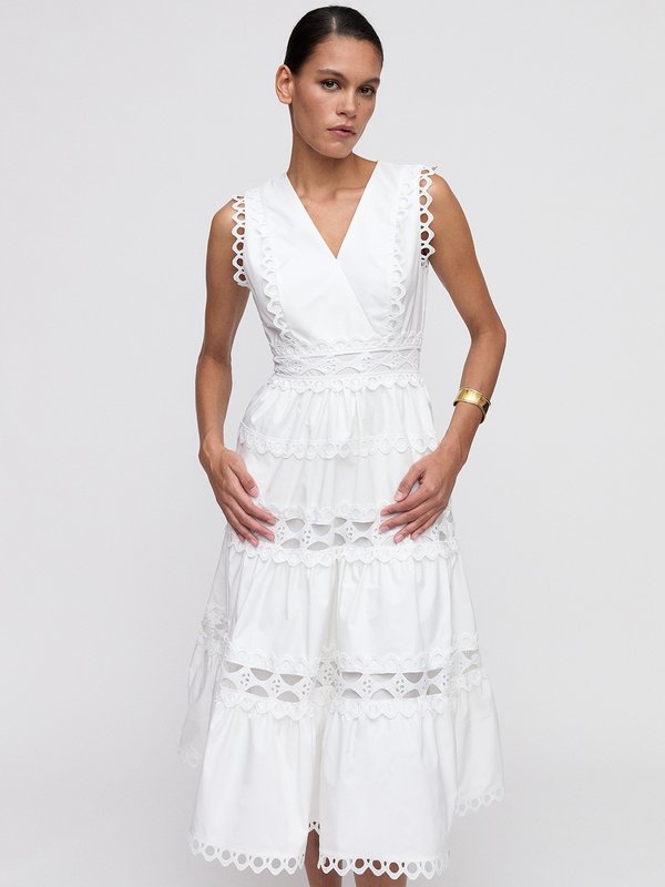 pomelo VERSE Lace Tiered Maxi Dress - White
