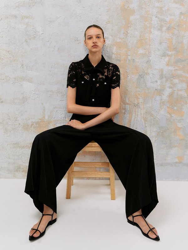 Pomelo VERSE Pleated Wide-Leg Pants - Black