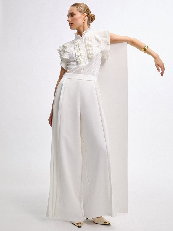 Pomelo VERSE Pleated Wide Leg Trousers - White