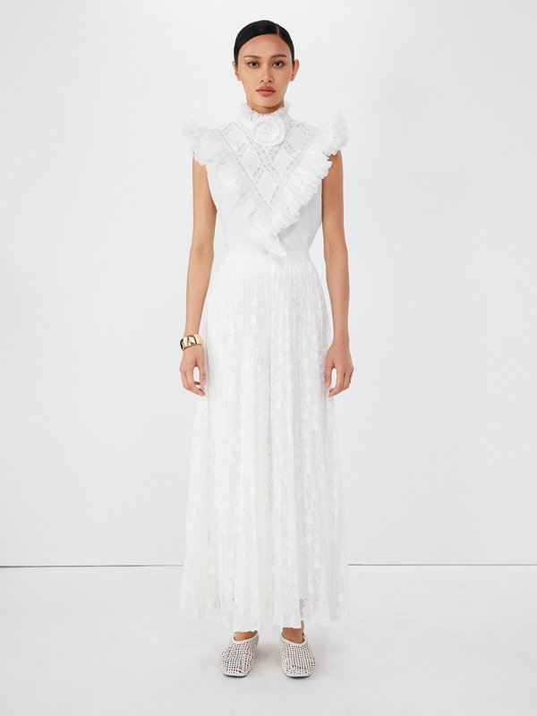 Pomelo VERSE Rosette Lace Ruffle Top - White