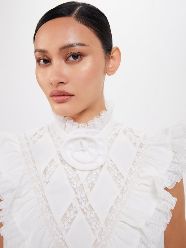 Pomelo VERSE Rosette Lace Ruffle Top - White