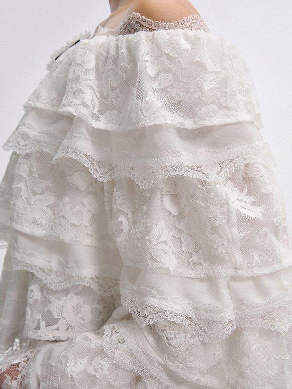 Pomelo VERSE Ruffled Lace Blouse - White