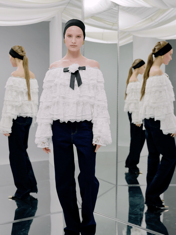 pomelo VERSE Ruffled Lace Blouse - White