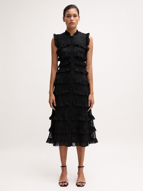 Pomelo VERSE Ruffled Lace Dress - Black