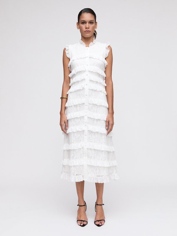 Pomelo VERSE Ruffled Lace Dress - White