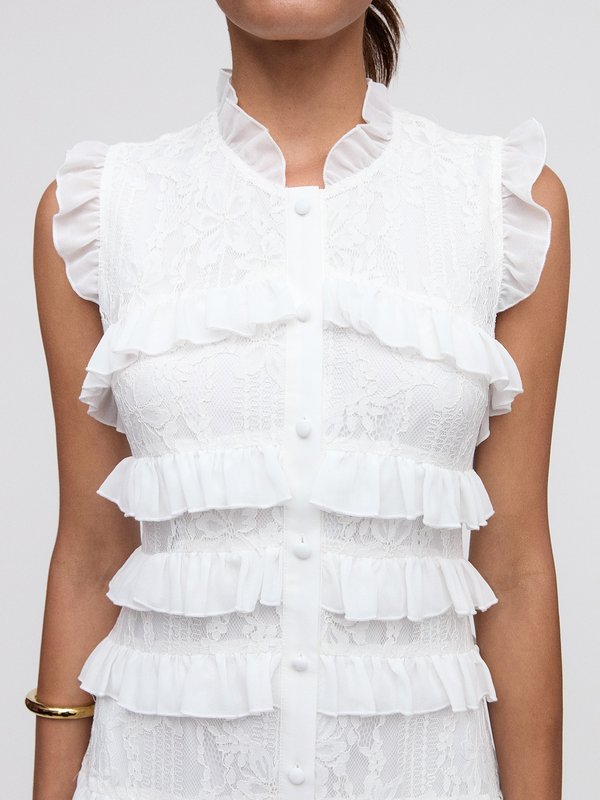 Pomelo VERSE Ruffled Lace Dress - White