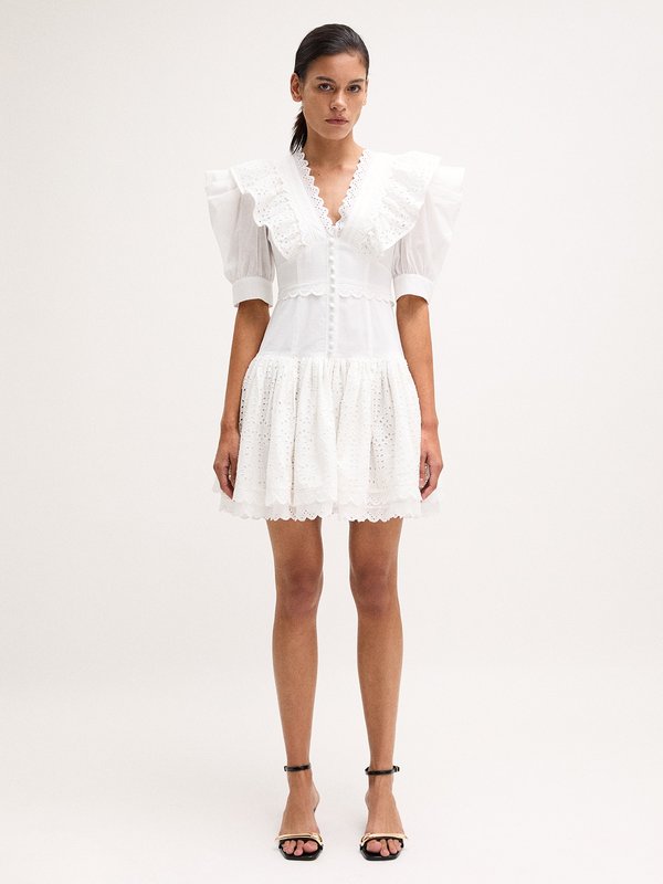 Pomelo VERSE Ruffled Lace Dress - White