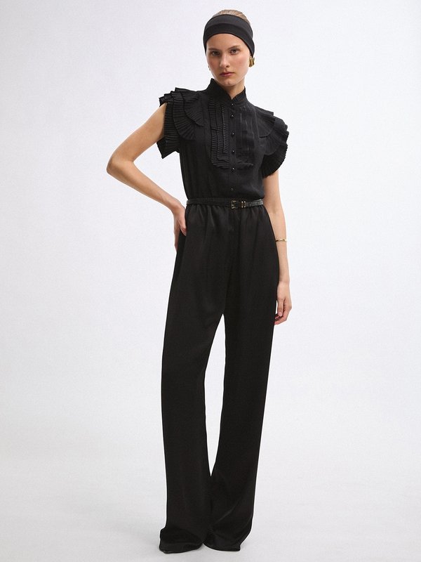 Pomelo VERSE Ruffled Placket Top - Black