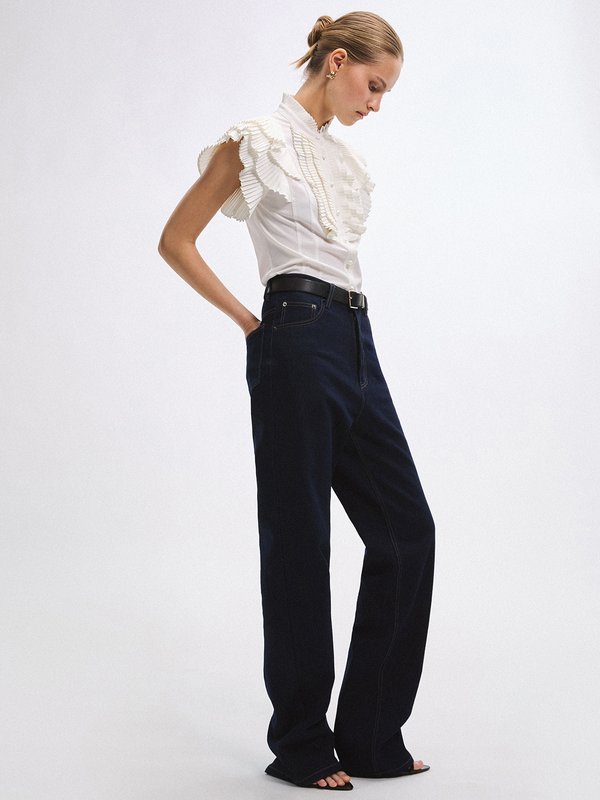 Pomelo VERSE Ruffled Placket Top - White