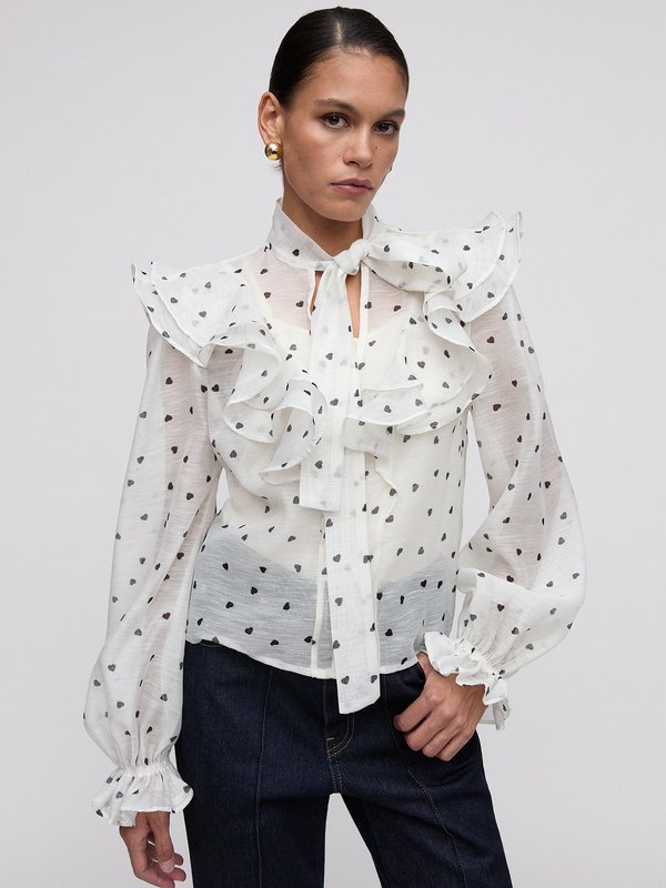 Pomelo VERSE Ruffled Polka Dot Blouse - Print