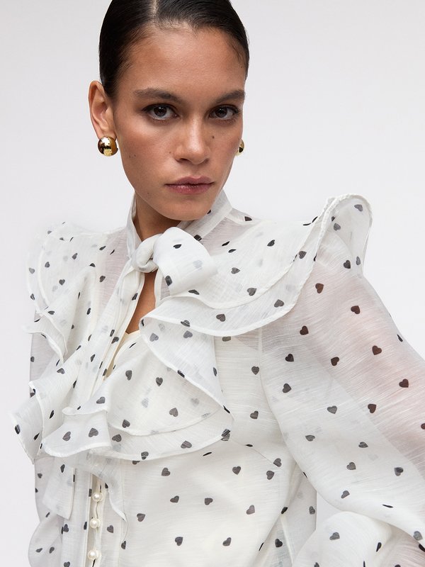 Pomelo VERSE Ruffled Polka Dot Blouse - Print