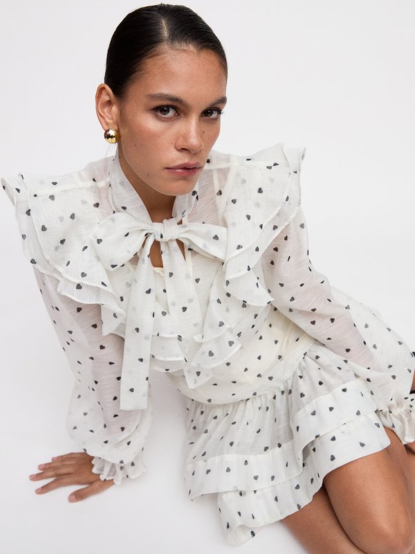 pomelo VERSE Ruffled Polka Dot Blouse - Print