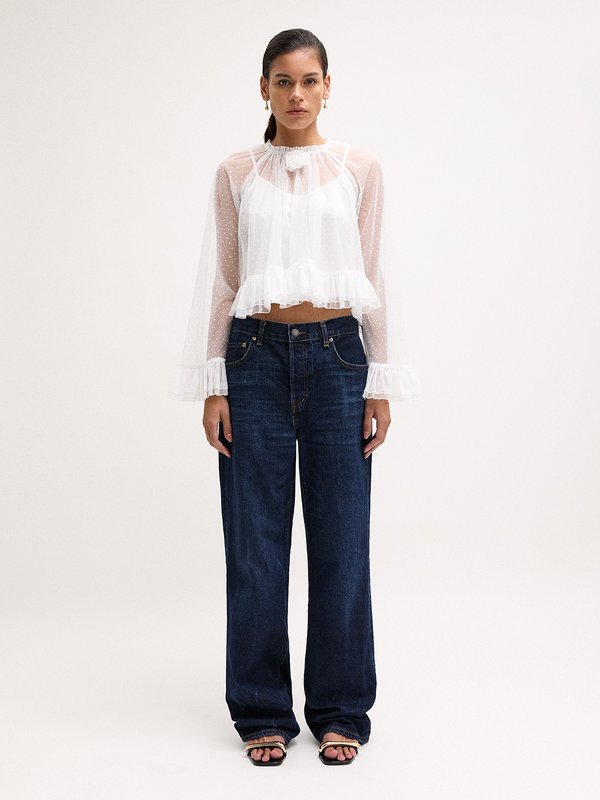 Pomelo VERSE Ruffled Polka Dot Blouse - White