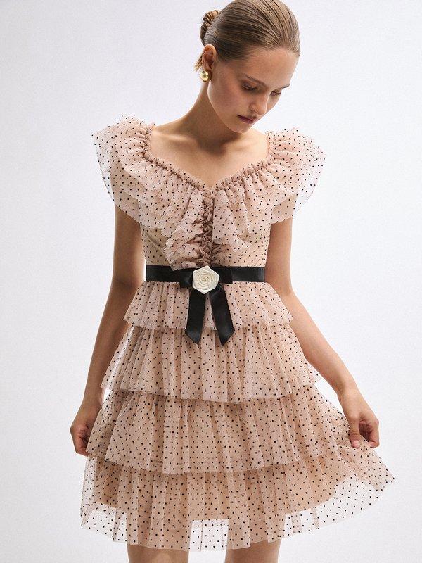 Pomelo VERSE Ruffled Polka Dot Dress - Light Pink