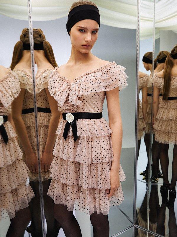 pomelo VERSE Ruffled Polka Dot Dress - Light Pink