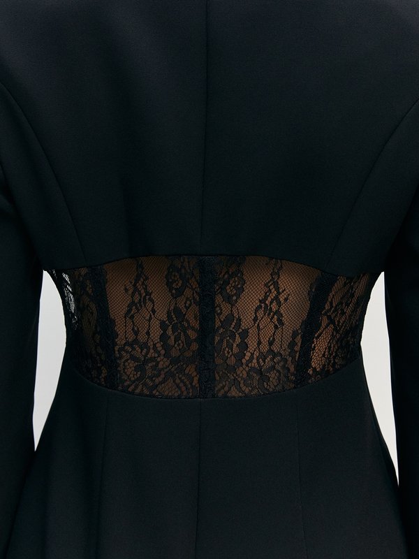 Pomelo VERSE Semi-See Through Lace Blazer - Black