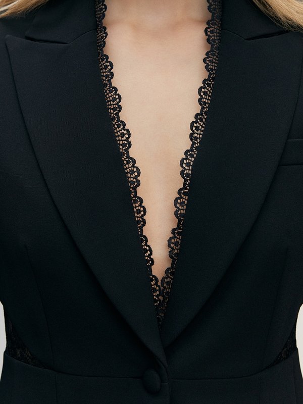 Pomelo VERSE Semi-See Through Lace Blazer - Black