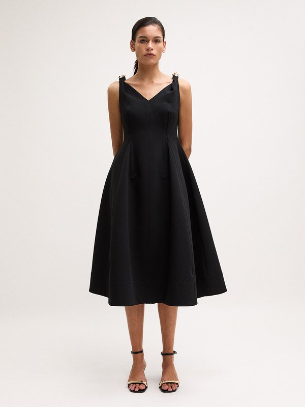 Pomelo VERSE V-Neck Flared Dress - Black