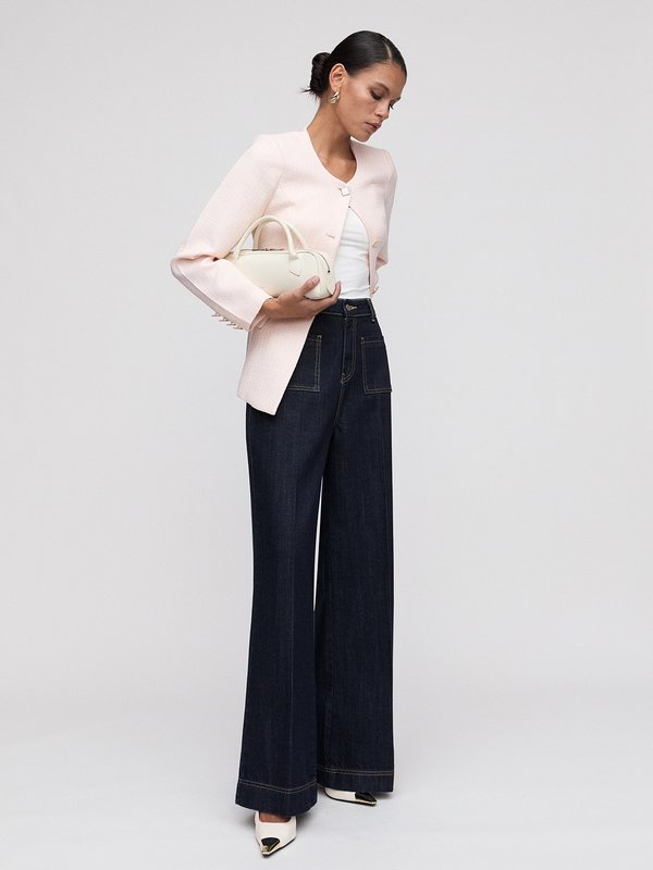 Pomelo VERSE Wide-Leg Denim Pants - Dark Blue
