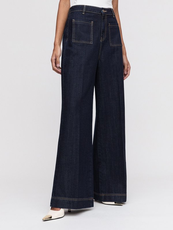 pomelo VERSE Wide-Leg Denim Pants - Dark Blue