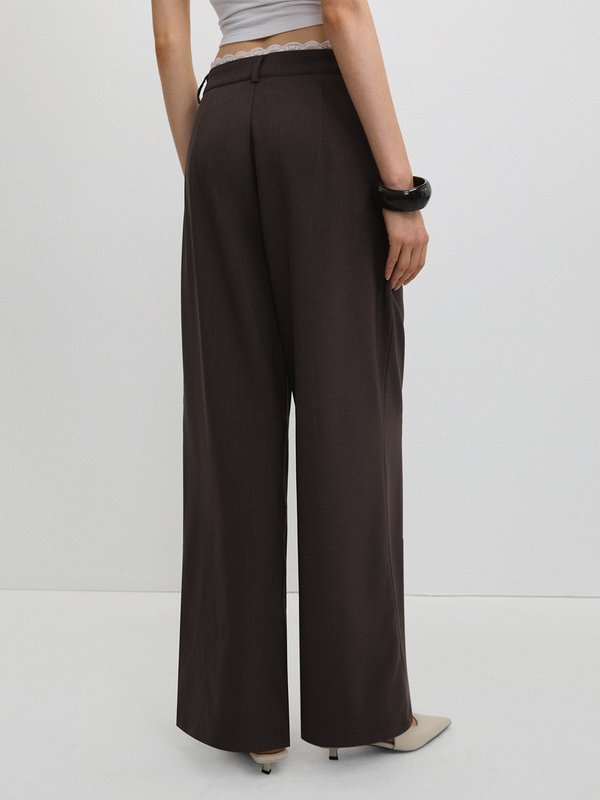 Pomelo Pomelo Wide-Leg Trousers With Lace Waistband - Brown