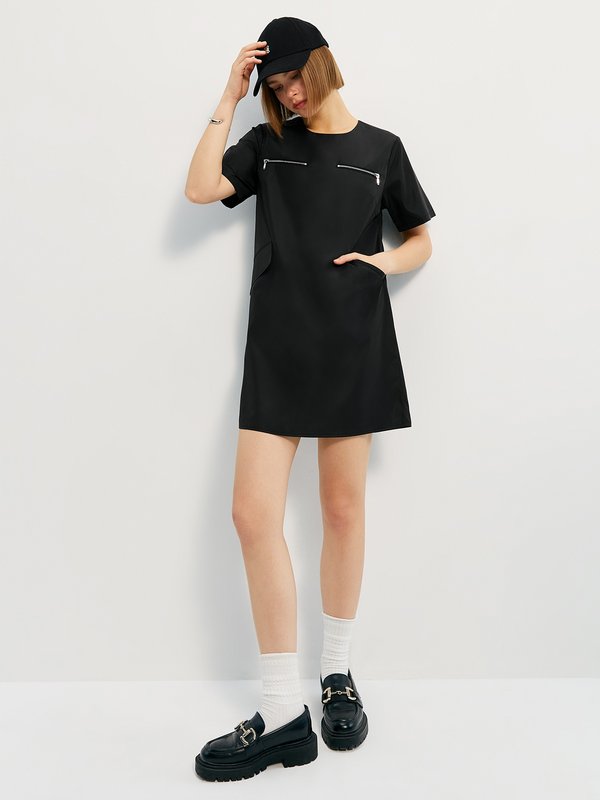 Pomelo Pomelo Zipper Pocket Detail Mini Dress - Black