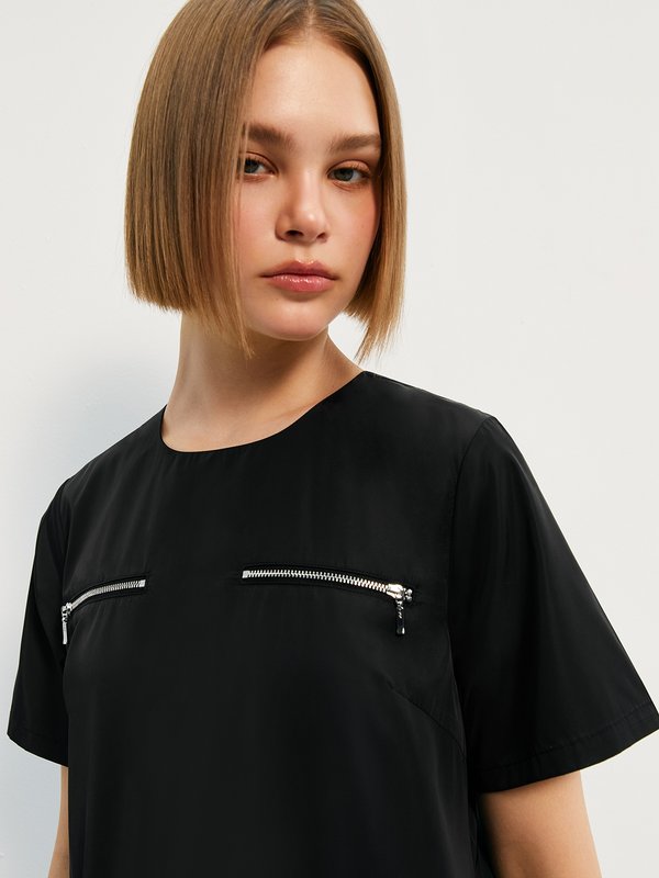 Pomelo Pomelo Zipper Pocket Detail Mini Dress - Black