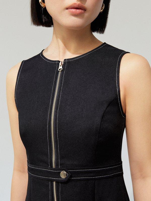 Pomelo Pomelo Zipper Up Sleeveless Denim Mini Dress - Black