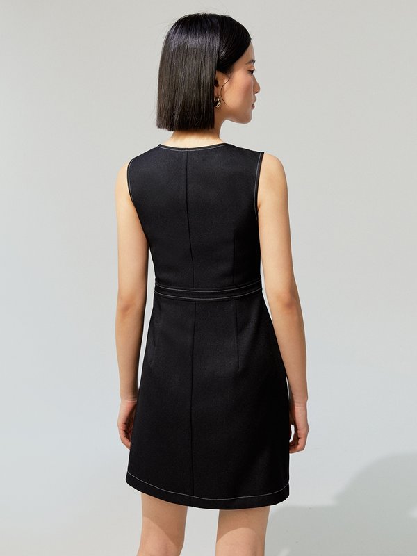 Pomelo Pomelo Zipper Up Sleeveless Denim Mini Dress - Black