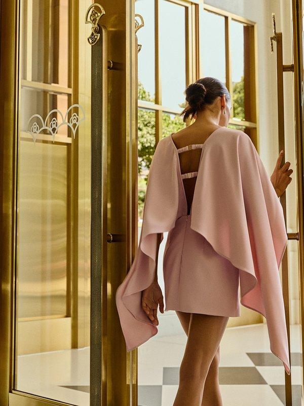 Pomelo VERSE Cape-Effect Open-Back Dress - Light Pink