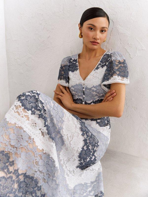 pomelo VERSE Charlotte Floral Lace Maxi Dress - Multi Color