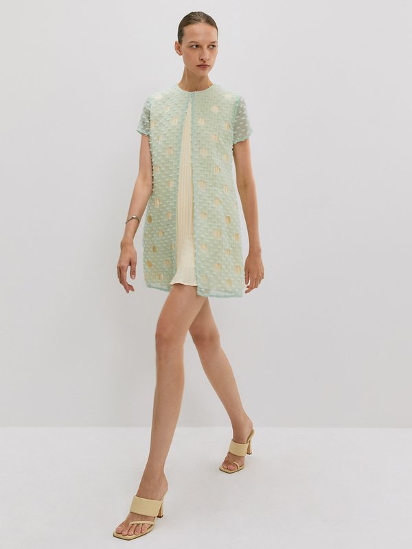 Pomelo VERSE Circle Cut-Out Detail Pleated Mini Dress - Multi Color