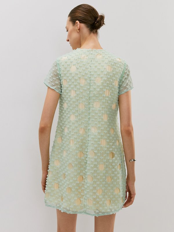 Pomelo VERSE Circle Cut-Out Detail Pleated Mini Dress - Multi Color