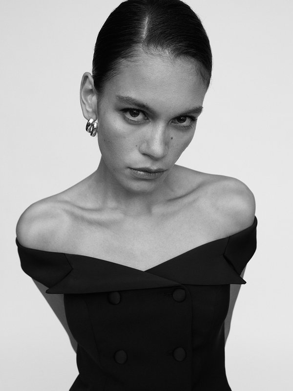 Pomelo VERSE Double Breasted Off-Shoulder Blouse - Black