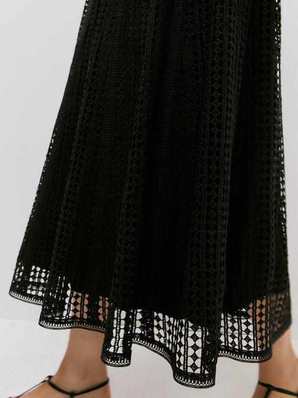 Pomelo VERSE Embellished Laser Cut Double-Layered Midi Skirt - Black