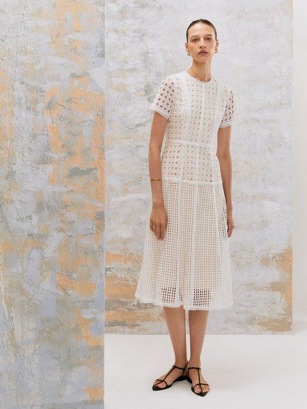 Pomelo VERSE Embellished Laser Cut Midi Dress - White