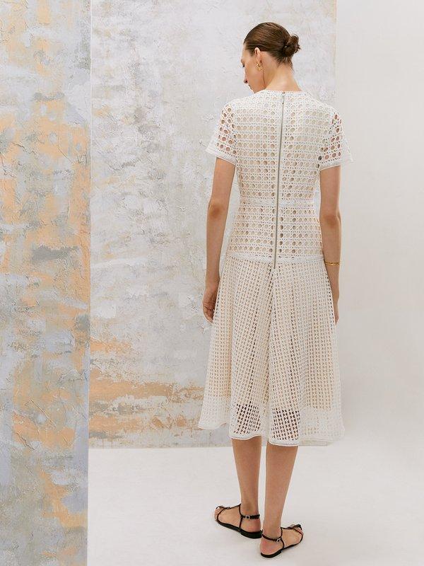 Pomelo VERSE Embellished Laser Cut Midi Dress - White